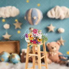 Aperturee - Aperturee Blue Wall Star Cloud Travel Bear Cake Smash Backdrop