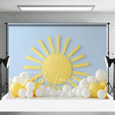 Aperturee - Aperturee Blue Wall Sun Balloons Cake Smash Photo Backdrop