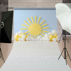 Aperturee - Aperturee Blue Wall Sun Balloons Cake Smash Sweep Backdrop