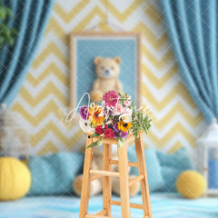 Aperturee - Aperturee Blue Warm Room Yellow Teddy Bear Cake Smash Backdrop