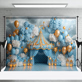 Aperturee - Aperturee Blue White Balloons Circus Tent Cake Smash Backdrop