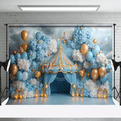 Aperturee - Aperturee Blue White Balloons Circus Tent Cake Smash Backdrop