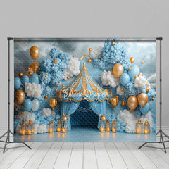 Aperturee - Aperturee Blue White Balloons Circus Tent Cake Smash Backdrop