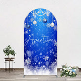 Aperturee - Aperturee Blue White Bokeh Snowy Bells Christmas Arch Backdrop