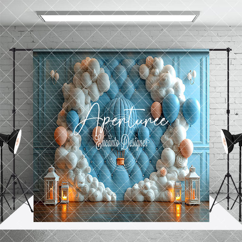 Aperturee - Aperturee Blue White Cloud Hot Air Balloon Room Set Backdrop