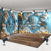 Aperturee - Aperturee Blue White Cloud Hot Air Balloon Room Set Backdrop