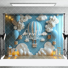 Aperturee - Aperturee Blue White Cloud Hot Air Balloon Room Set Backdrop