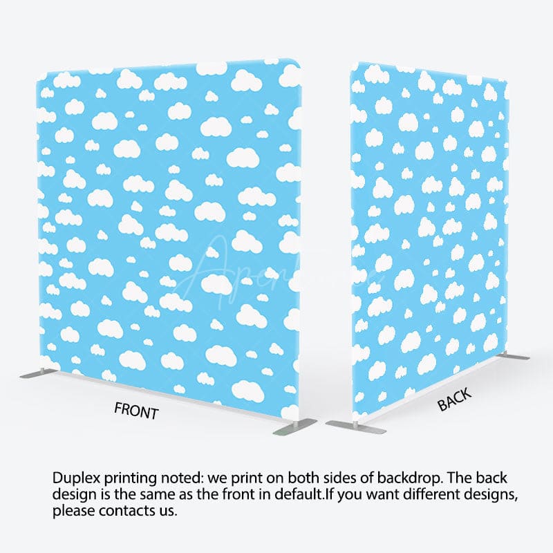 Aperturee - Aperturee Blue White Clouds Birthday Party Pillow Case Backdrop