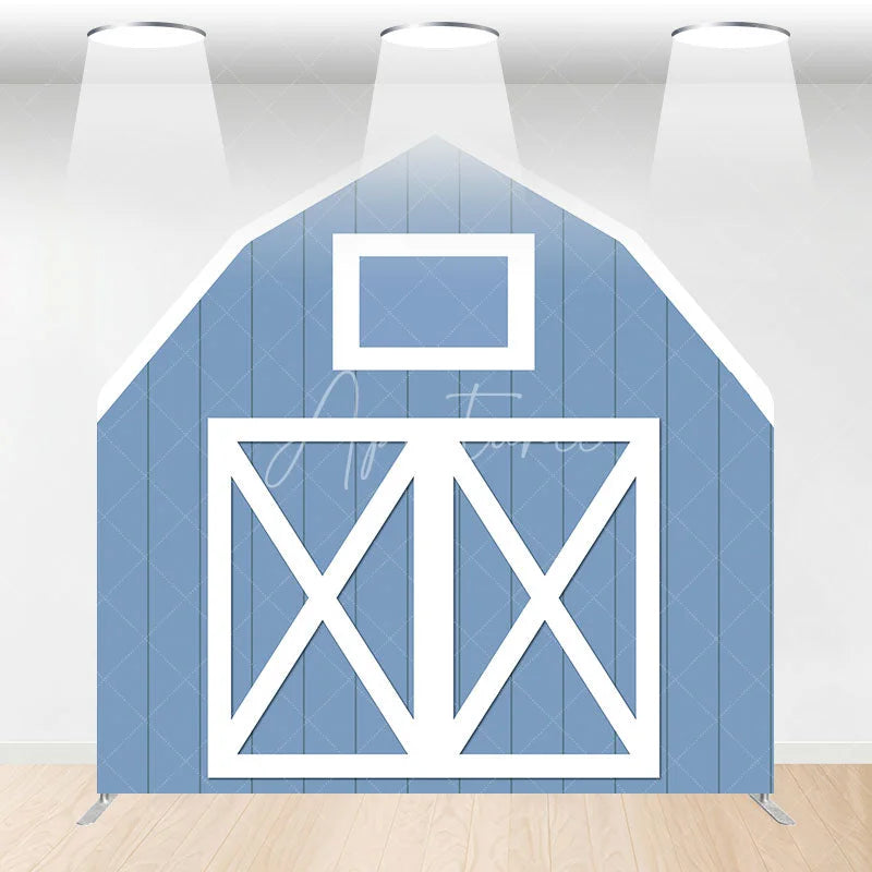 Aperturee - Aperturee Blue White Farm Barn Door Arch Party Decor Backdrop
