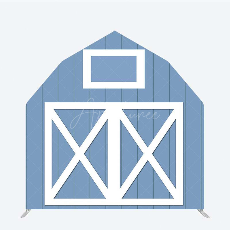 Aperturee Aperturee Blue White Farm Barn Door Arch Party Decor Backdrop