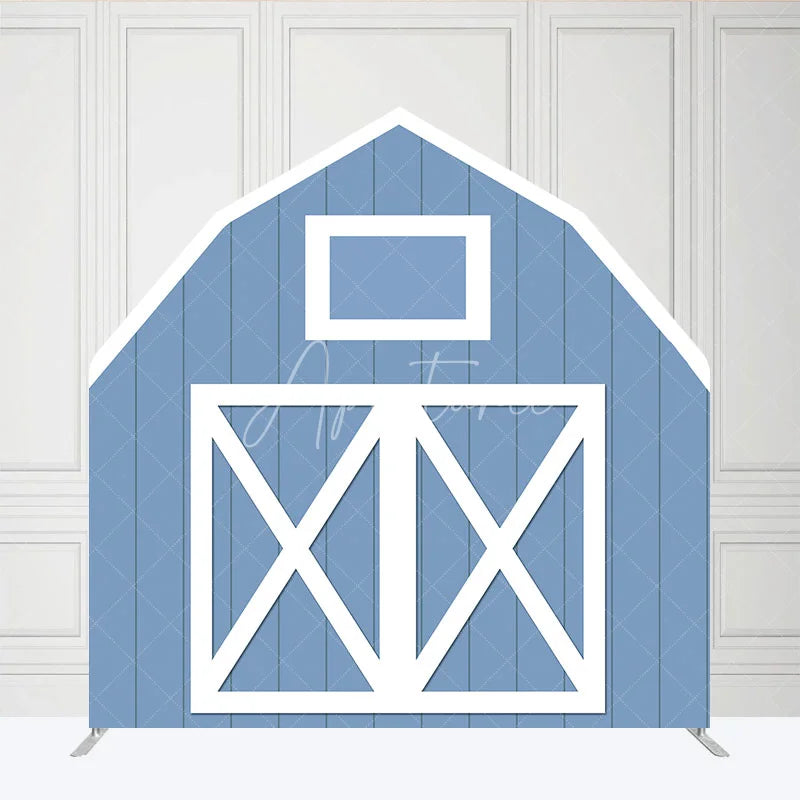 Aperturee - Aperturee Blue White Farm Barn Door Arch Party Decor Backdrop