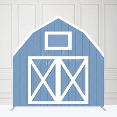 Aperturee - Aperturee Blue White Farm Barn Door Arch Party Decor Backdrop