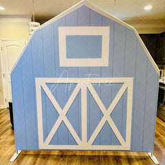 Aperturee - Aperturee Blue White Farm Barn Door Arch Party Decor Backdrop