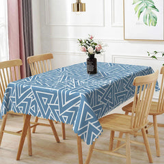 Aperturee - Aperturee Blue White Geometric Triangle Rectangle Tablecloth Modern Abstract Dining Table Cover for Event