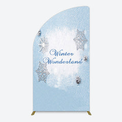 Aperturee - Aperturee Blue White Glitter Winter Wonderland Half Moon Arch Backdrop
