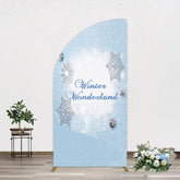 Aperturee - Aperturee Blue White Glitter Winter Wonderland Half Moon Arch Backdrop