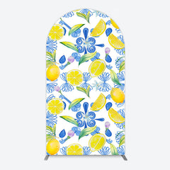 Aperturee - Aperturee Blue White Mediterranean Lemon Birthday Arch Backdrop