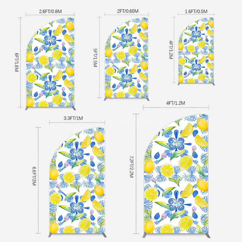 Aperturee - Aperturee Blue White Mediterranean Lemon Birthday Half Moon Arch Backdrop
