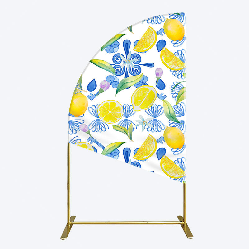 Aperturee - Aperturee Blue White Mediterranean Lemon Birthday Half Moon Arch Backdrop