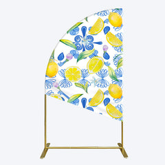 Aperturee - Aperturee Blue White Mediterranean Lemon Birthday Half Moon Arch Backdrop