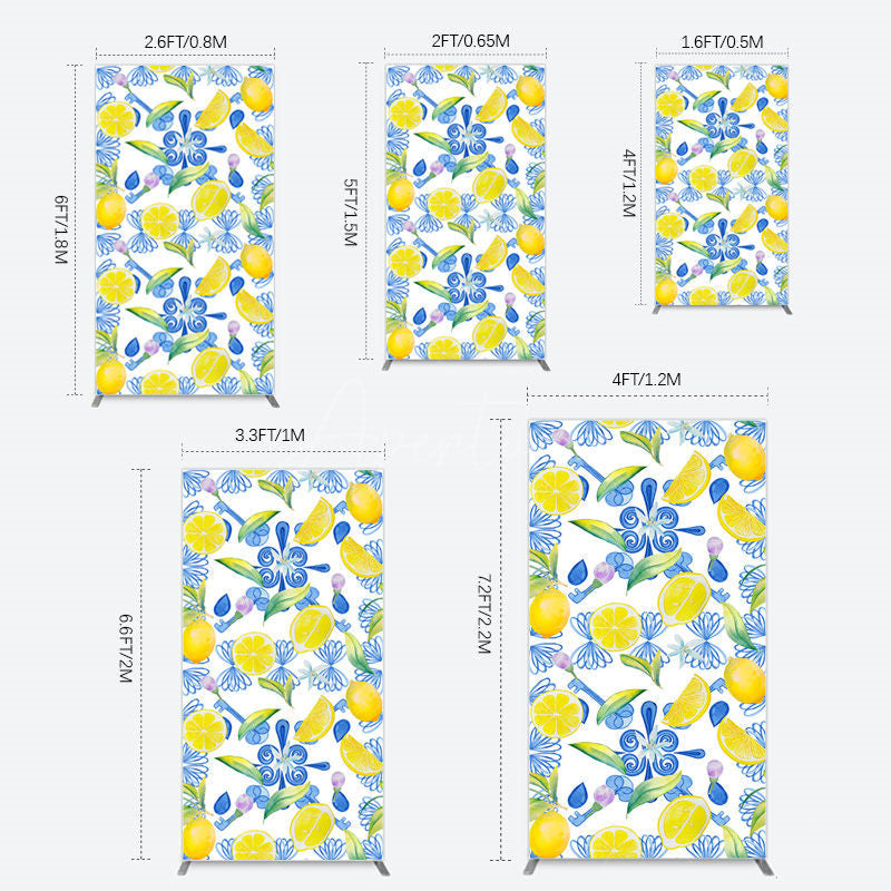 Aperturee - Aperturee Blue White Mediterranean Lemon Birthday Rectangle Backdrop