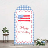 Aperturee Aperturee Blue White Plaid Bow Happy 1st Birthday Arch Backdrop