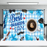 Aperturee - Aperturee Blue White Plaid Coffee Best Grandpa Ever Backdrop