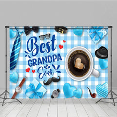 Aperturee - Aperturee Blue White Plaid Coffee Best Grandpa Ever Backdrop