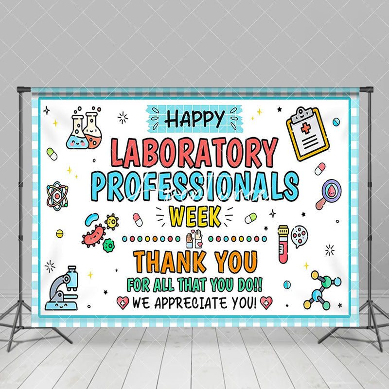 Aperturee - Aperturee Blue White Plaid Happy Laboratory Week Backdrop