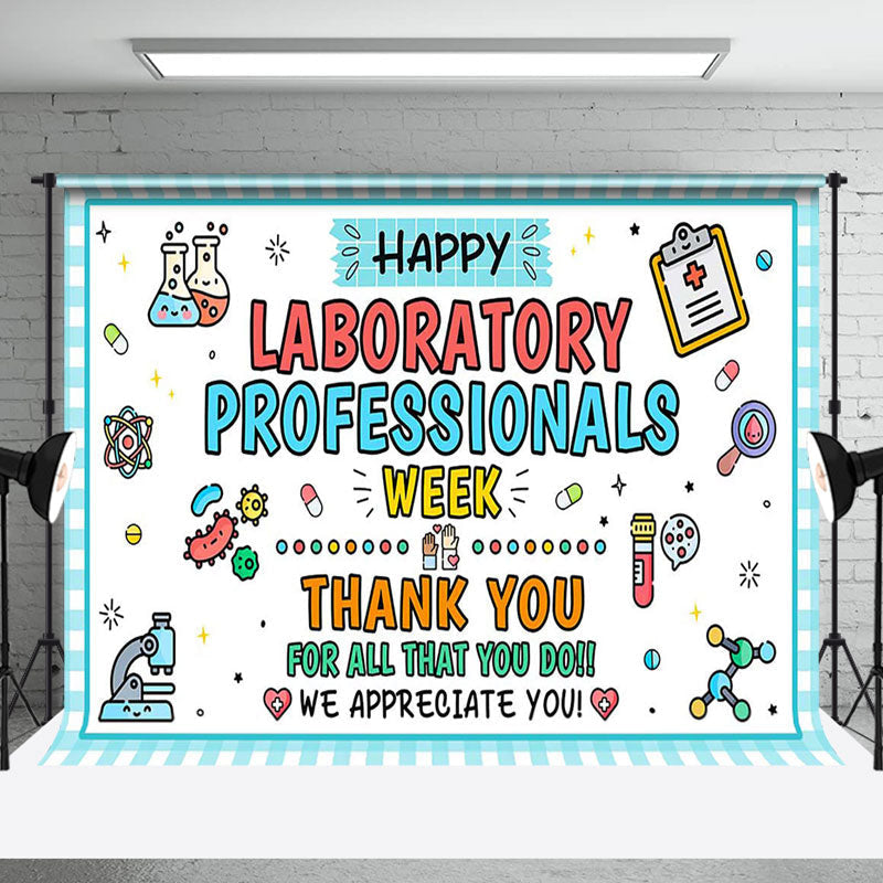 Aperturee - Aperturee Blue White Plaid Happy Laboratory Week Backdrop