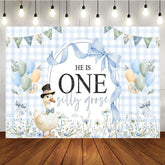 Aperturee - Aperturee Blue White Plaid One Silly Goose Birthday Backdrop