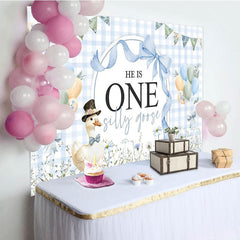 Aperturee - Aperturee Blue White Plaid One Silly Goose Birthday Backdrop