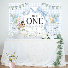 Aperturee - Aperturee Blue White Plaid One Silly Goose Birthday Backdrop