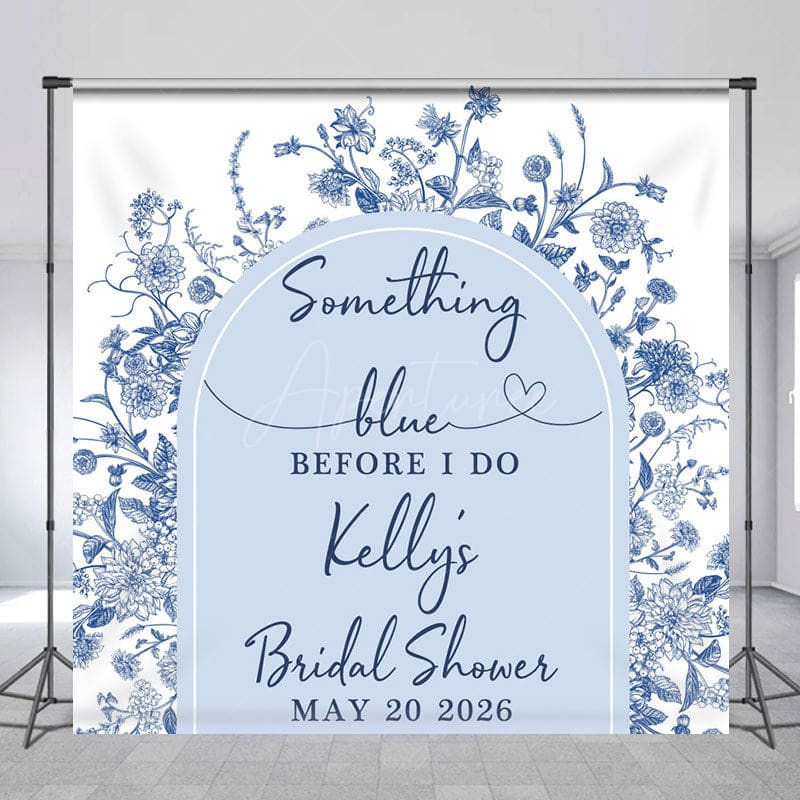 Aperturee - Aperturee Blue White Porcelain Custom Name Bridal Shower Backdrop