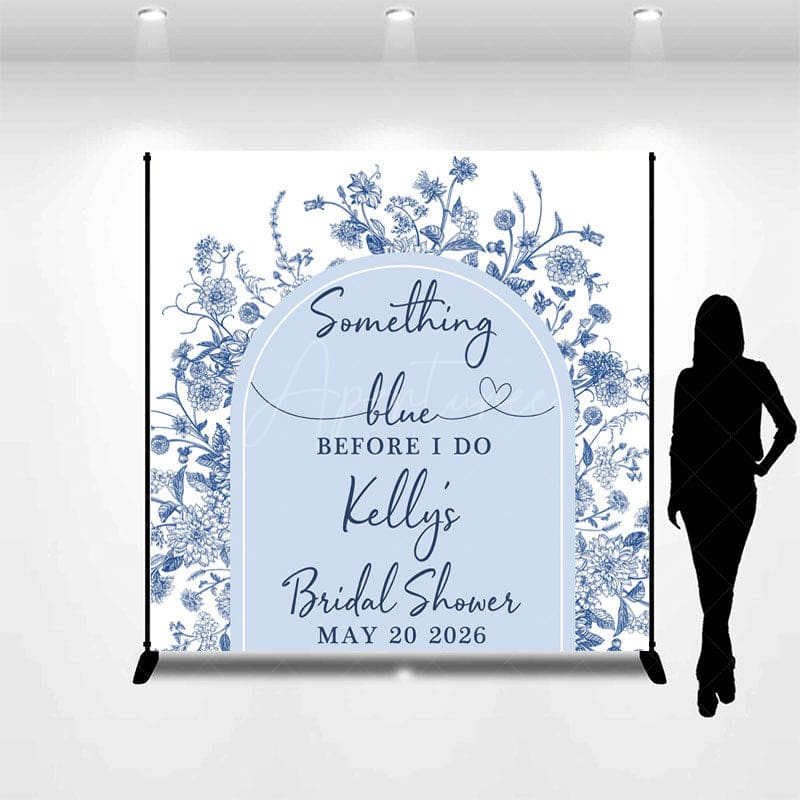 Aperturee - Aperturee Blue White Porcelain Custom Name Bridal Shower Backdrop