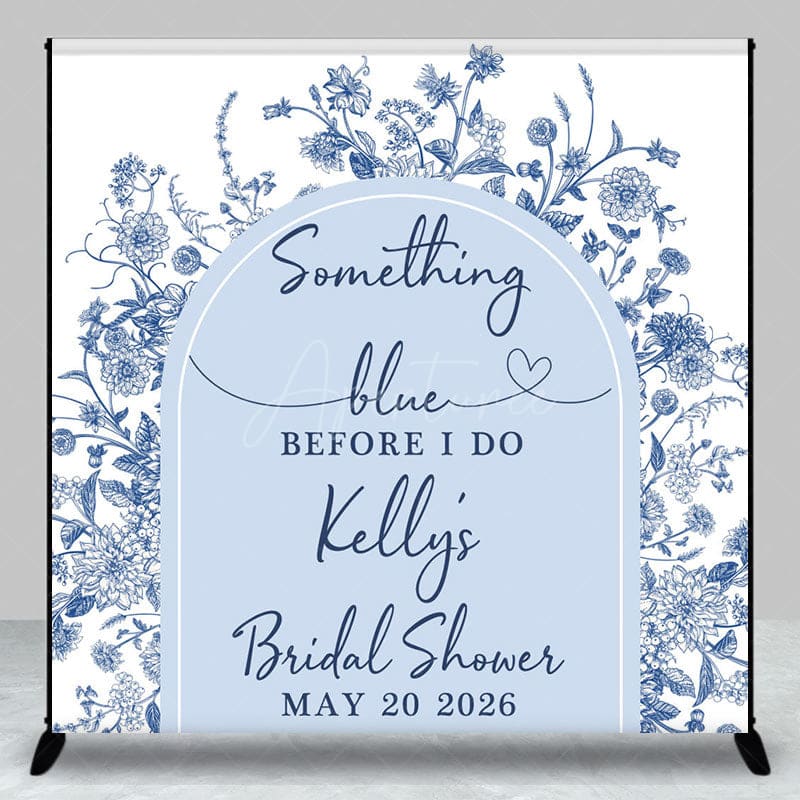 Aperturee - Aperturee Blue White Porcelain Custom Name Bridal Shower Backdrop