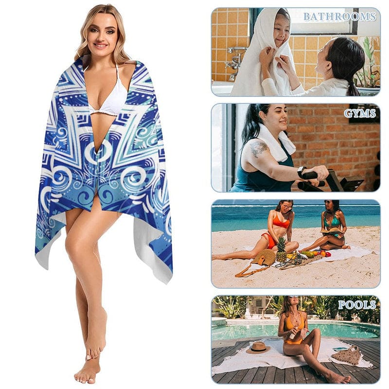 Aperturee - Aperturee Blue White Porcelain Floral Custom Name Beach Towel