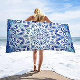 Aperturee - Aperturee Blue White Porcelain Floral Custom Name Beach Towel
