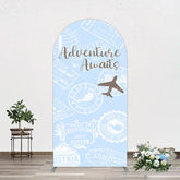 Aperturee - Aperturee Blue White Postmark Adventure Awaits Arch Backdrop