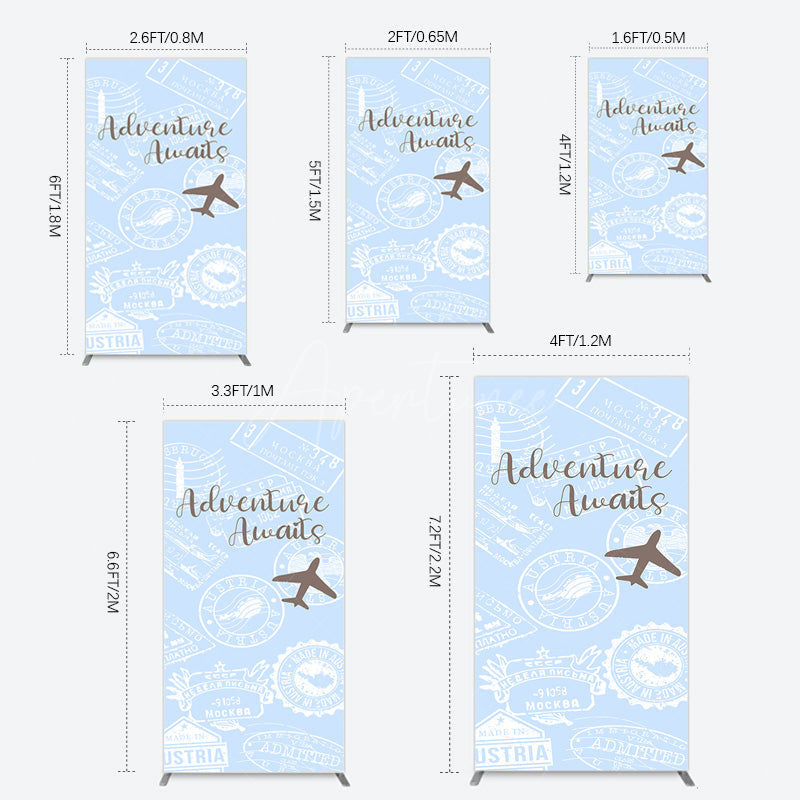 Aperturee - Aperturee Blue White Postmark Adventure Awaits Rectangle Backdrop