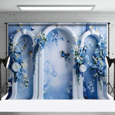 Aperturee - Aperturee Blue White Retro Wall Floral Fine Art Photo Backdrop