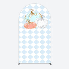 Aperturee - Aperturee Blue White Rhombus Pumpkins Birthday Arch Backdrop