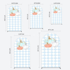 Aperturee - Aperturee Blue White Rhombus Pumpkins Birthday Arch Backdrop
