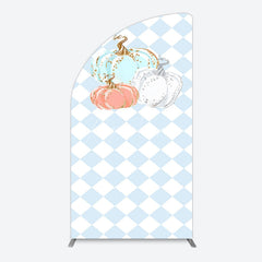 Aperturee - Aperturee Blue White Rhombus Pumpkins Birthday Half Moon Arch Backdrop