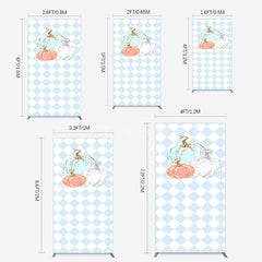 Aperturee - Aperturee Blue White Rhombus Pumpkins Birthday Rectangle Backdrop