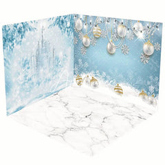 Aperturee - Aperturee Blue White Snowflake Marble Floor Room Set Backdrop