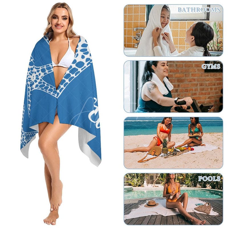 Aperturee - Aperturee Blue White Stars Summer Custom Name Beach Towel
