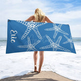 Aperturee - Aperturee Blue White Stars Summer Custom Name Beach Towel