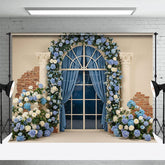 Aperturee - Aperturee Blue White Vibe Floral Arch Window Wedding Backdrop
