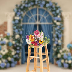 Aperturee - Aperturee Blue White Vibe Floral Arch Window Wedding Backdrop